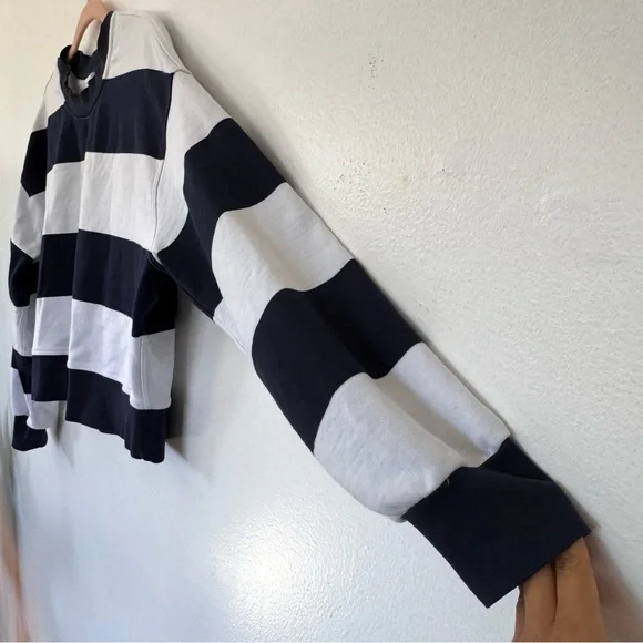 Lululemon Perfectly Oversized Cropped Crew Pack Stripe True Navy White Sz 6 - Picture 8 of 12